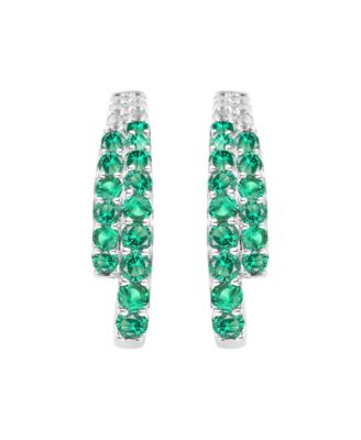 Lab-Grown Ruby (1 ct. t.w.) and White Sapphire (0.02 ct. t.w.) Hoop Earrings in Sterling Silver (Also Available in Emerald, Sapphire)