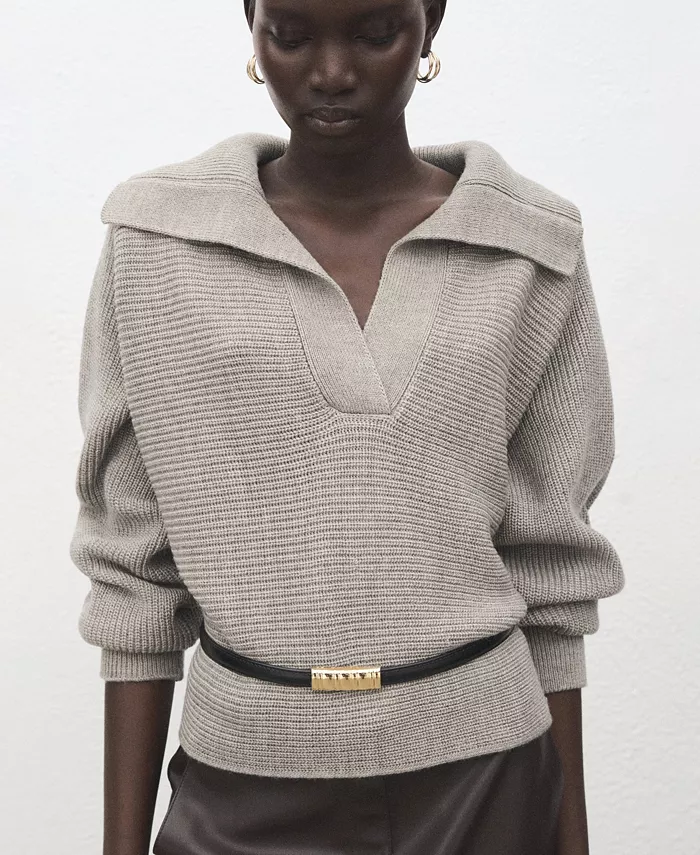 Women's Polo-Neck Ribbed Sweater - thumbnail 8