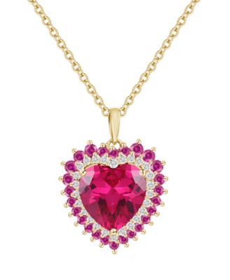 Lab-Grown Ruby and White Sapphire Heart Pendant Necklace in 14k Gold Sterling Silver (Also Available in Pink Sapphire)