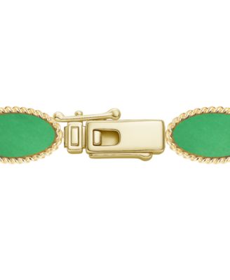 Jade (12x6mm) and White Sapphire (0.17 ct. t.w.)  Bracelet in 14k Gold Over Sterling Silver (Also Available in Onyx)