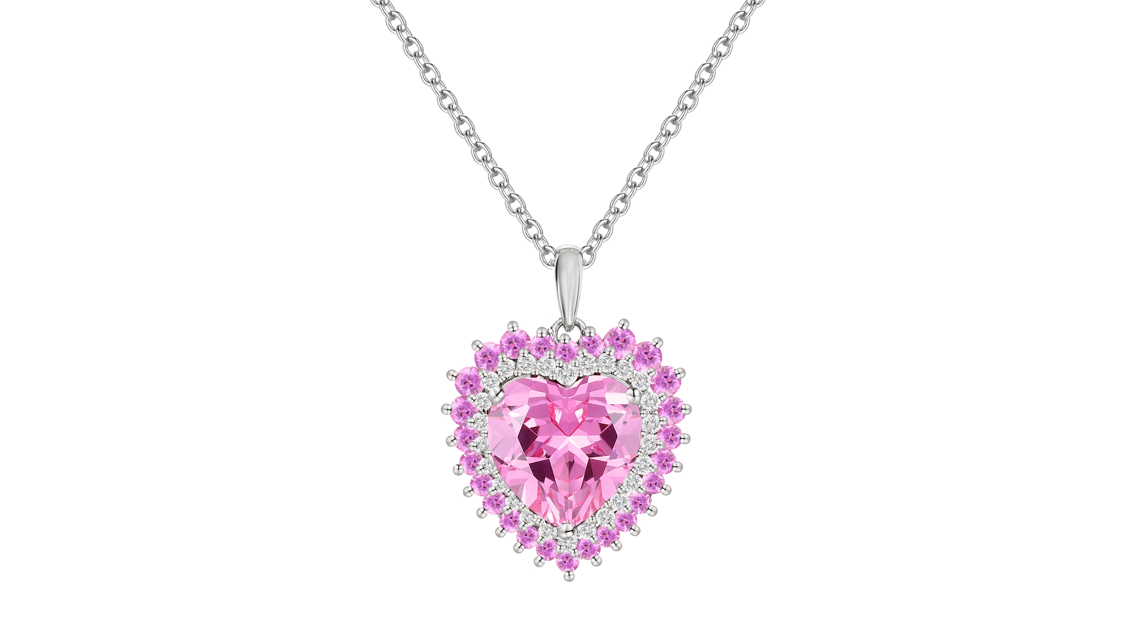 Macy's Lab-Grown Ruby and White Sapphire Heart Pendant Necklace in 14k Gold Sterling Silver (Also Available in Pink Sapphire)