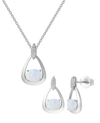 2-Pc. Lab-grown  Ruby (3.5 ct. t.w.) and Lab-Grown White Sapphire (0.03 ct. t.w.)  Earrings And Pendant Set in Sterling Silver (Also Available in Opal, Amethyst, Sapphire and Blue Topaz)