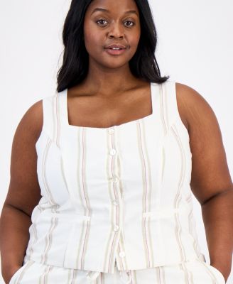 Trendy Plus Size Striped Square-Neck Vest