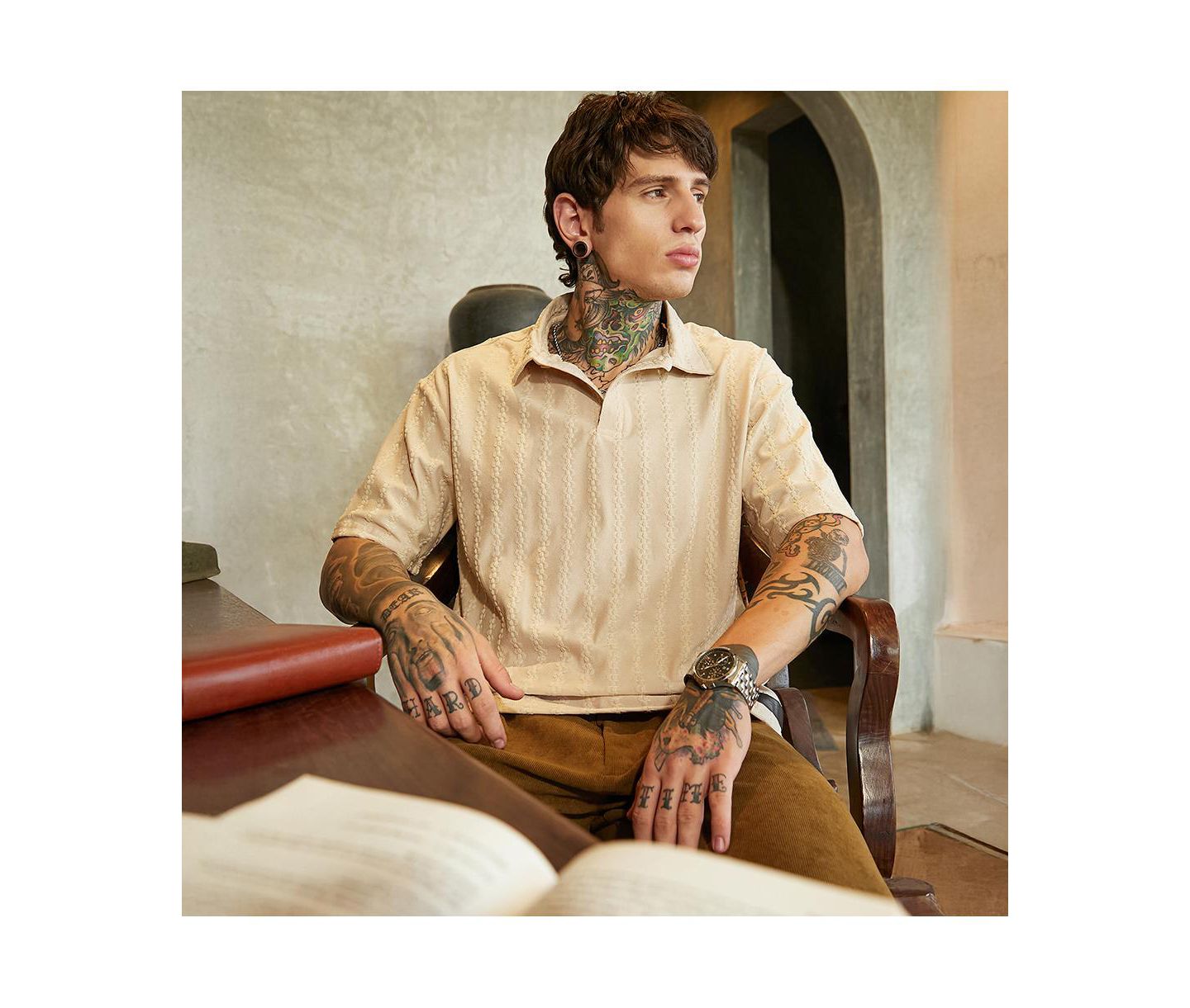 Мужская футболка Cahoot Campus Sutra Tactile Oversized Polo, цвет: Белый — фото 2