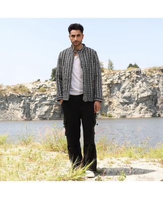 Men's Midnight Black Woven-Striped Quilted Jacket