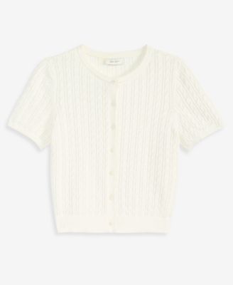 Women's Short Sleeve Cable-Knit Cardigan
