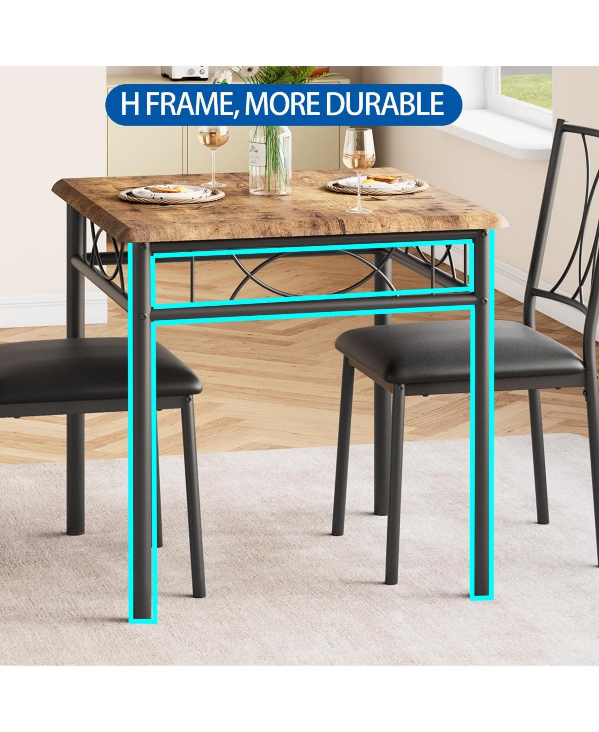 Gaomon Kitchen Table Small Dining Table Set for 2 Table and Chairs Set of 2 for Dining Room, Home Office, Living Room