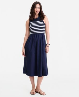 Women's Mixed-Media Sweater Midi Dress