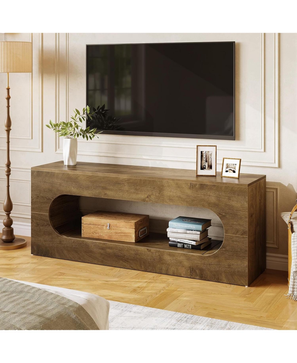 Tribesigns 63" Tv Stand for Tvs up to 65 Inches, Entertainment Center with Large Open Storage, Rustic Natural TV Console