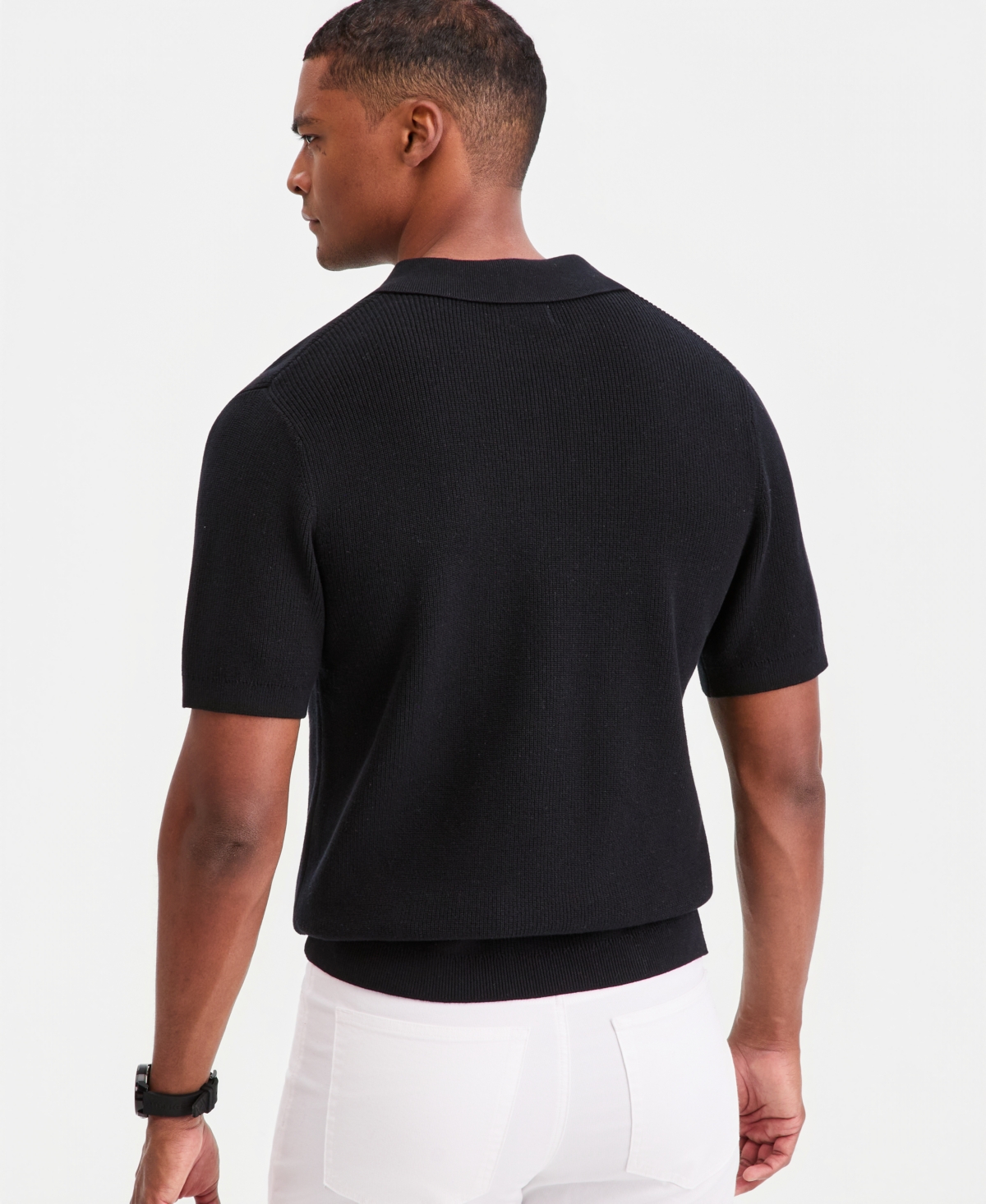 Alfani Men's Cotton Johnny Collar Short-Sleeve Sweater, Macy's Exclusive