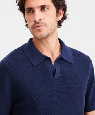 Men's Cotton Johnny Collar Short-Sleeve Sweater