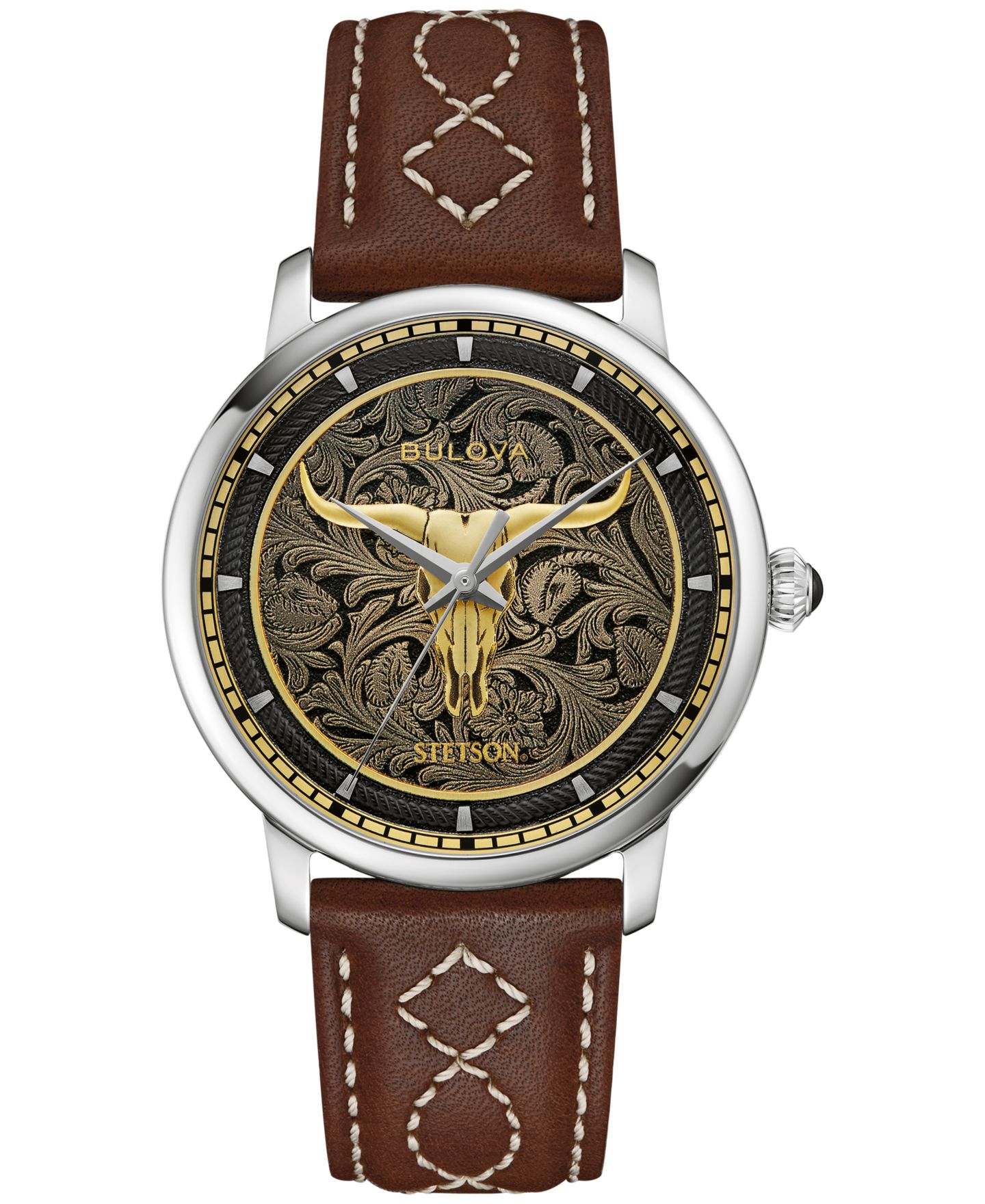 Мужские часы Bulova Hudson Stetson Brown Leather Strap Watch, 39mm — фото 1