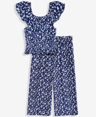 Girls' 5-20 Spotted Floral-Print Top & Pants, 2-Piece Set