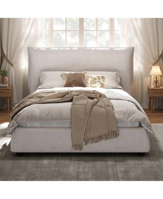 Twin Upholstered Platform Bed with Linen Pillow-Back Headboard
