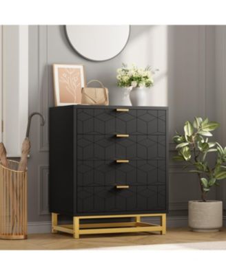 4-Drawer Bedroom Dresser, Modern Wood Storage Chest with Metal Legs and Wide Drawers for Living Room or Hallway