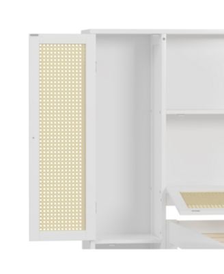 Wooden Platform Bed with Storage Lockers, Drawer, Shelf