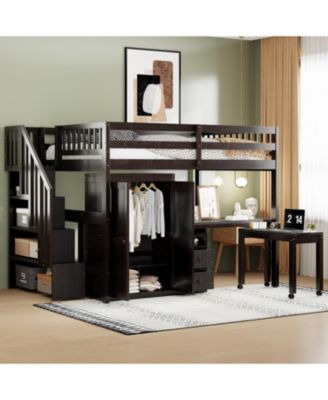 Full-Size Multifunctional Loft Bed with Staircase and Storage