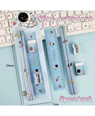 5PCS Cartoon Pencil Stationery Set, Eraser, Ruler, Pencil Sharpener and 2 Pencils