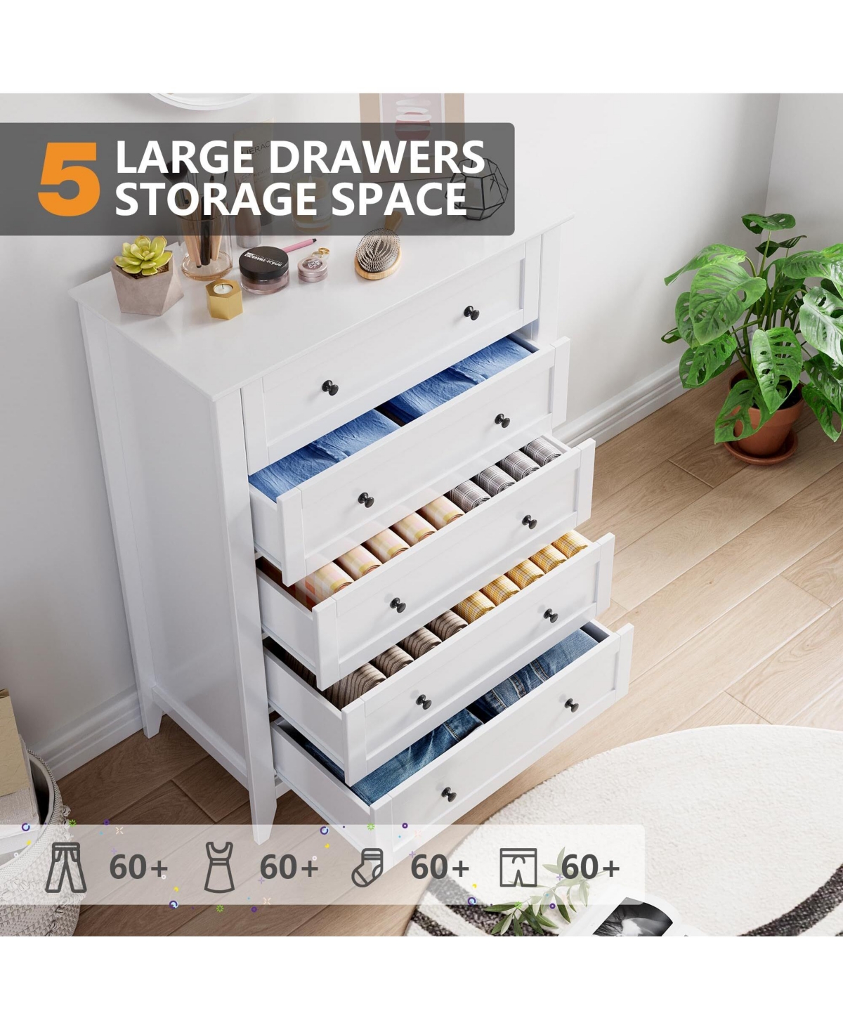 Gaomon 5 Drawer Dresser, Wooden Chest of Drawers for Office