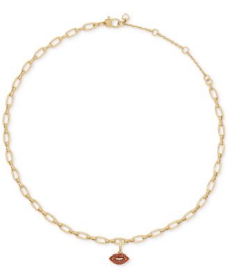 Gold-Tone Pave Lips Charm Pendant