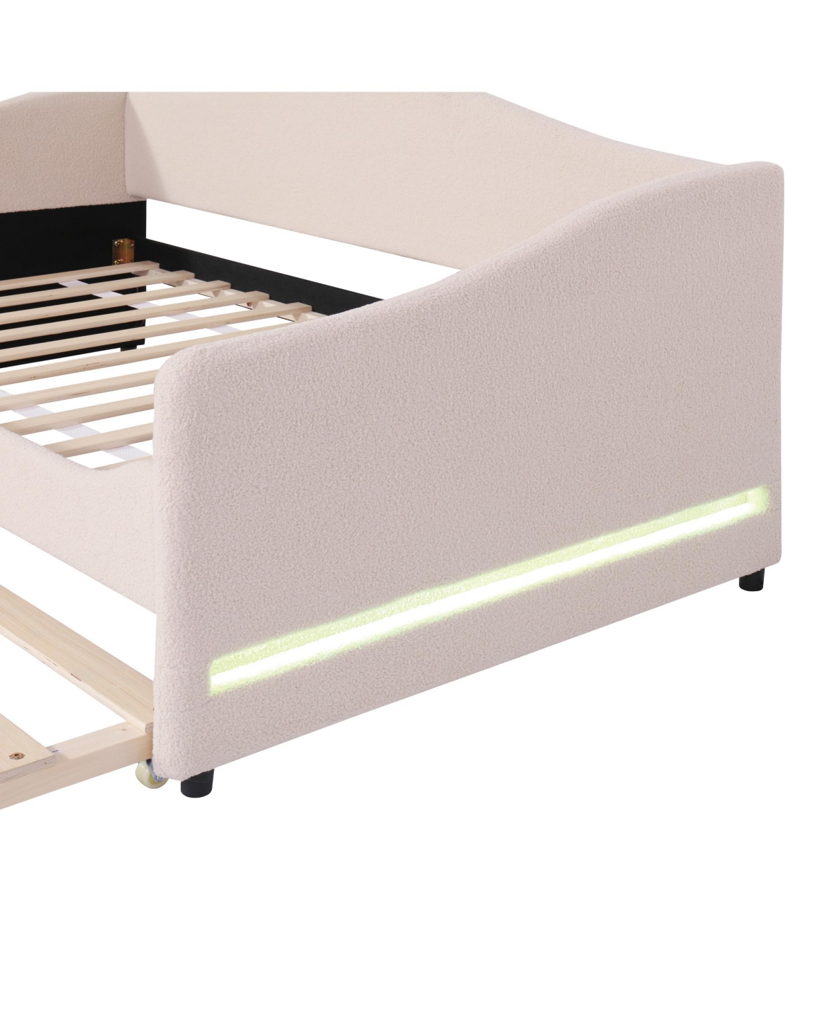 Simplie Fun Teddy Fleece Twin Upholstered Daybed With Light And Trundle, Pink