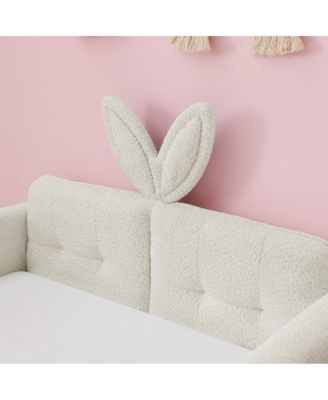 Twin Size Upholstered Platform Bed with Rabbit Ear Headboard
