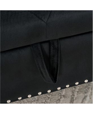 Streamdale Soft Velvet Storage Bench with Crystal Buttons & Pillow (Black)