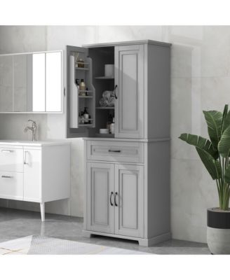 Bathroom Storage Cabinet with Doors and Drawer, Multiple Storage Space, Adjustable Shelf, Grey