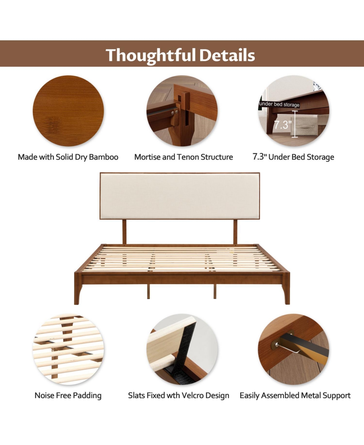 Streamdale Furniture Streamdale Bamboo Platform Bed with Adjustable Headboard