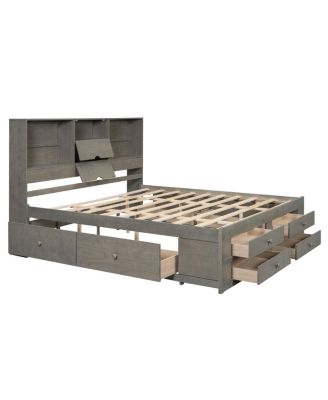 King Size Platform Bed with Storage Headboard and 8 Drawers