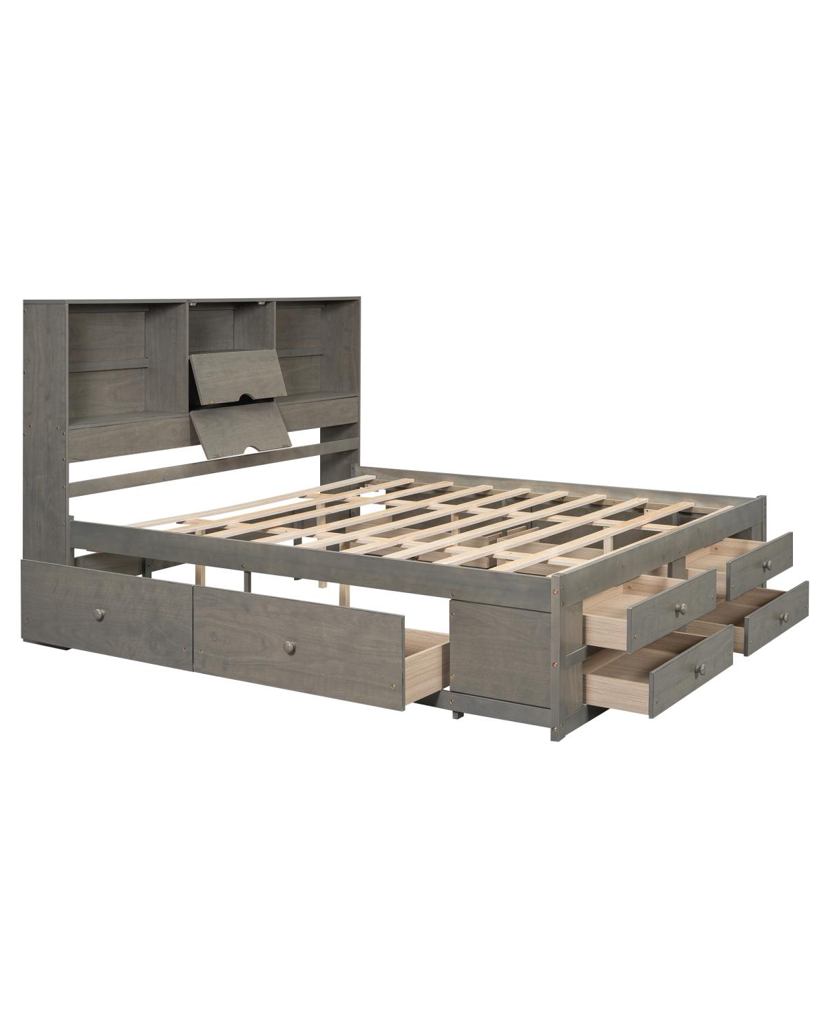 Streamdale Furniture King Size Platform Bed with Storage Headboard and 8 Drawers