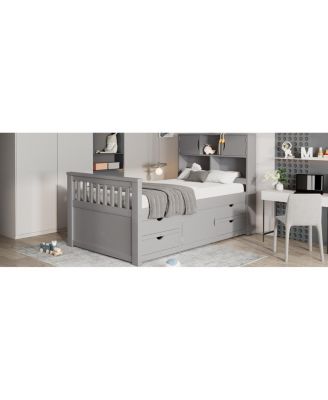 Twin Captain Platform Bed Frame with Storage, Drawers, Gray