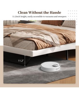 King Size White PU Leather Upholstered Platform Bed Frame, No Box Spring Needed