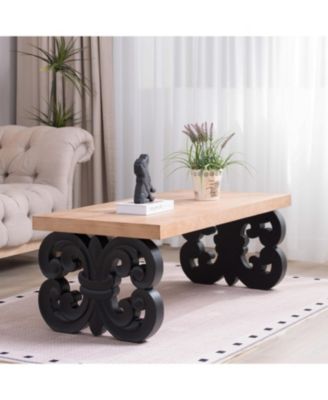 Black Scroll Coffee Table - 47" Rectangular Wood Farmhouse Table