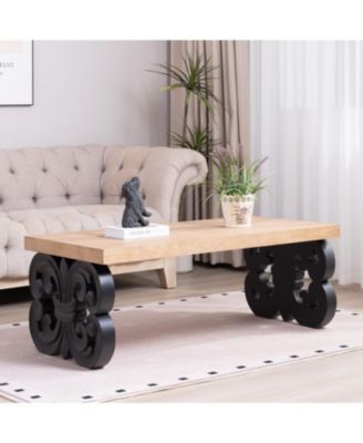 Black Scroll Coffee Table - 47" Rectangular Wood Farmhouse Table