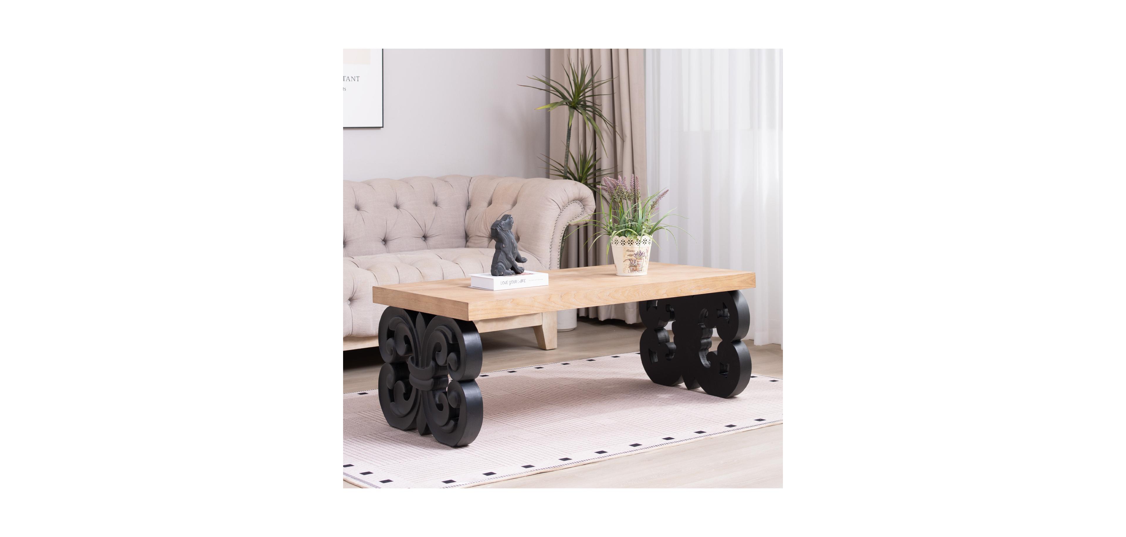 Streamdale Furniture Black Scroll Coffee Table - 47" Rectangular Wood Farmhouse Table