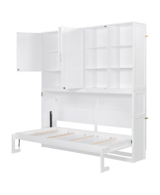 Twin Size Wall Murphy Bed with Cabinet, Shelves, Light & USB