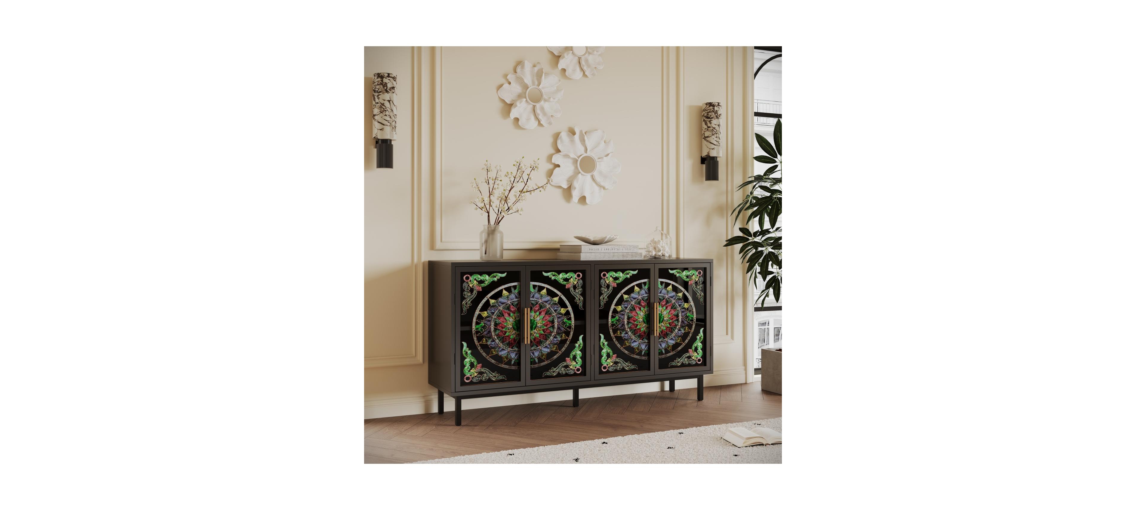 Streamdale Furniture Streamdale Decorative 4-door cabinet with painted glass and metal frame