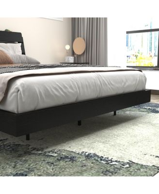 Queen Floating Bed Frame with LED Lights & Charging Station