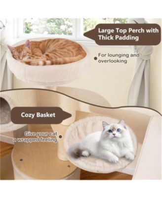 60"Tall Wooden Cat Tree with Scratching Posts & Condos