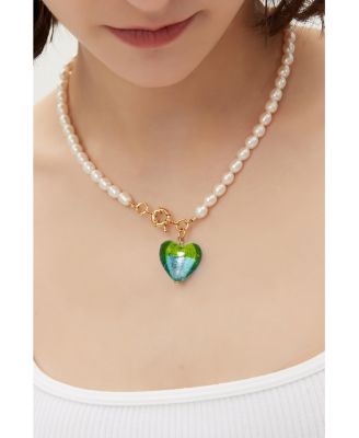Esmee Glaze Heart Pendant Baroque Pearl Necklace