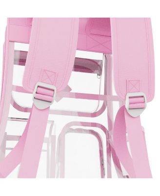 Clear Backpack for Kids & Adults, Stadium & School Approved, Waterproof PVC Bookbag, 16.9"H x 13.7"L x 6.6"W - Pink