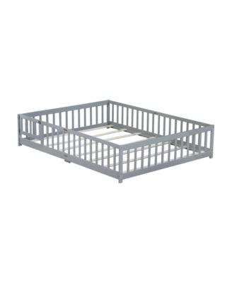 Queen Floor Bed with Fence & Guardrails