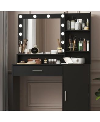 Vanity Desk with Mirror & Light, Drawer Storage, 3 Lighting Modes, Black