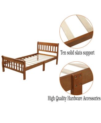 Wood Platform Bed Twin Sleigh Bed Frame with Headboard/Footboard