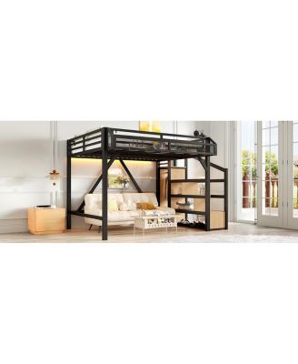 Full Loft Bed with Storage Stairs, Shelves, Wardrobe, USB, LED, Noise-Reduced