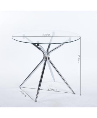 Dining Table with Chrome Metal Leg and Tempered Glass
