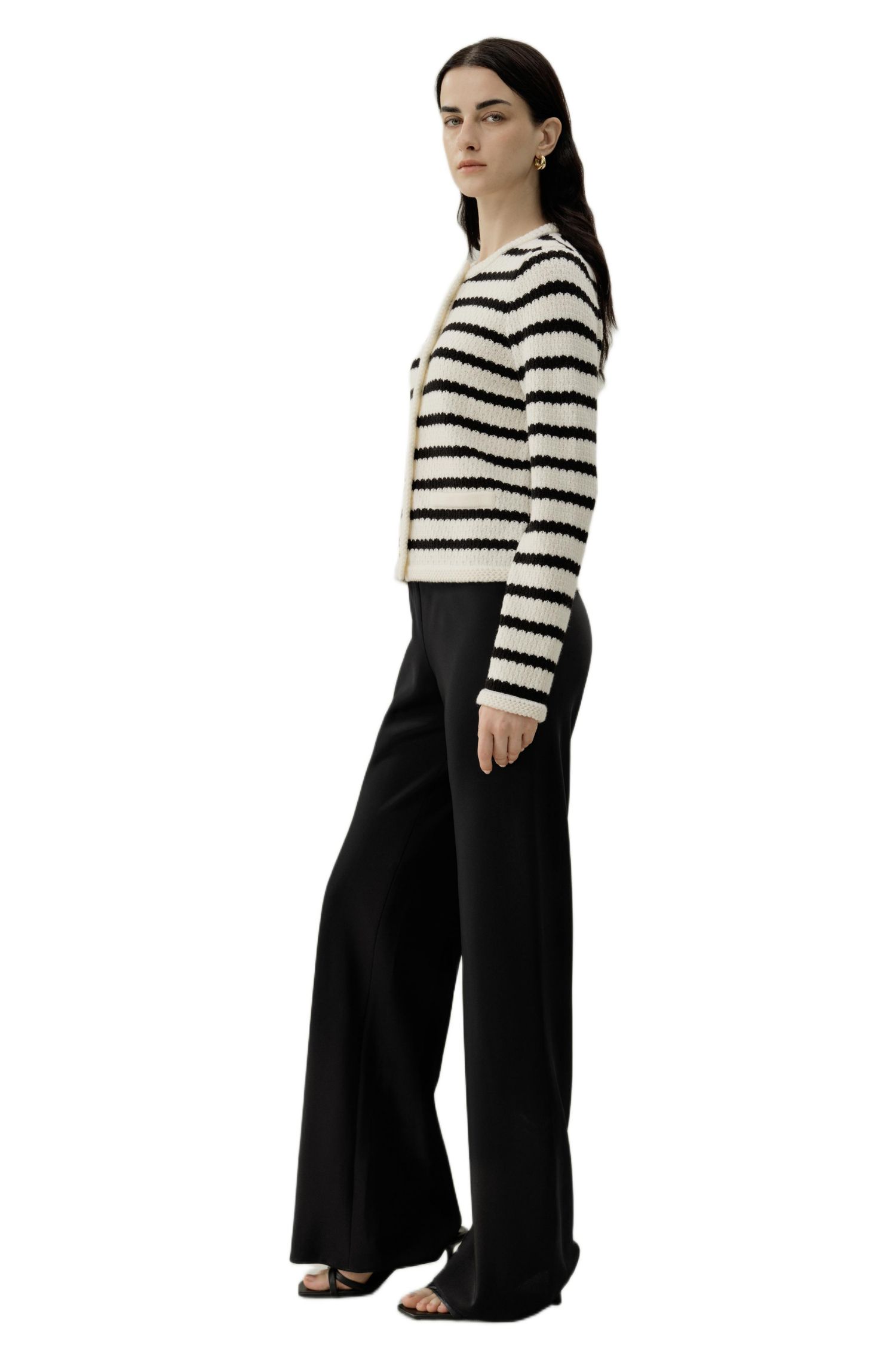 Women's Stripped Crochet Washable-Wool Cardigan