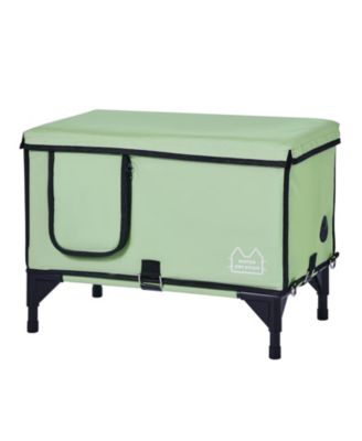 Green Elevated Heated Cat House Cuboid Kitty Shelter with Heating Pad (M)