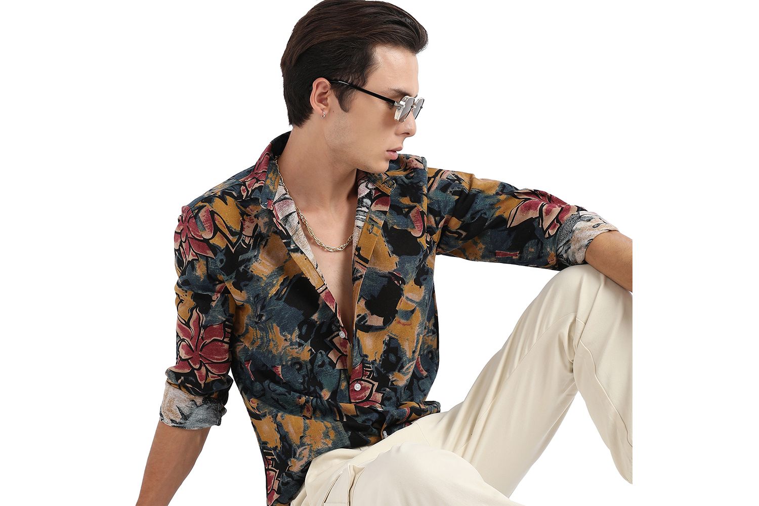 Men's Multicolour Artistic Flowers Shirt
